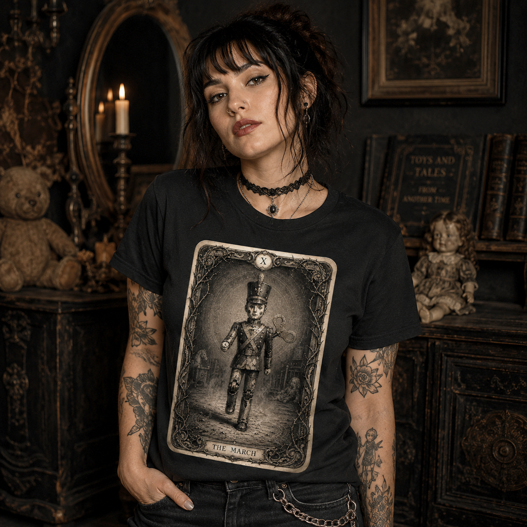 The March | Gothic Toy Soldier T-Shirt | Dark Tarot Card Graphic Tee | Victorian Horror Apparel