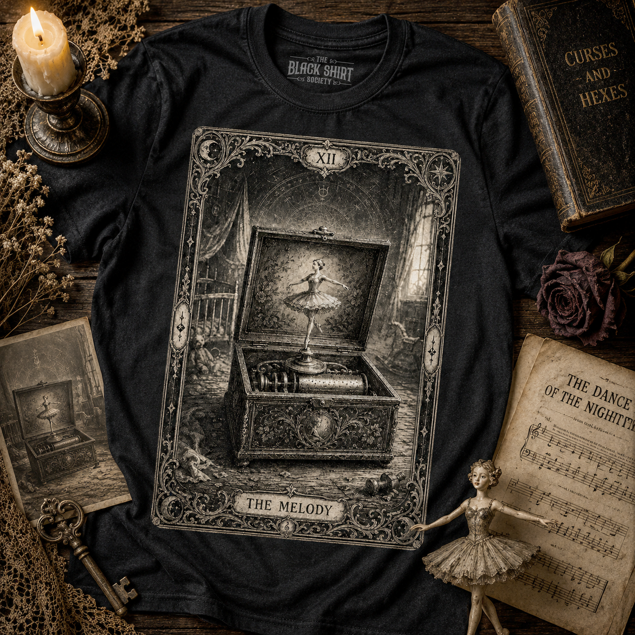 The Melody | Gothic Music Box T-Shirt | Haunted Ballerina Victorian Horror Tee