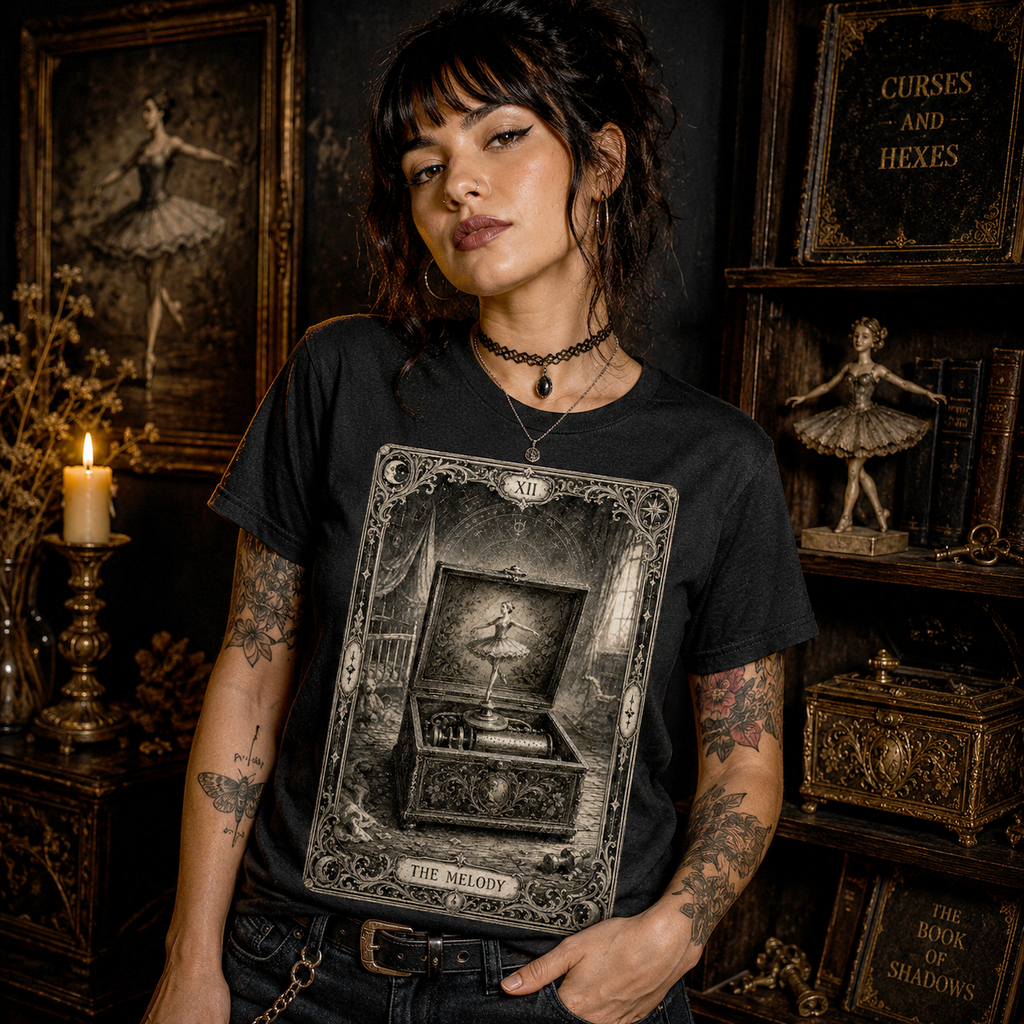 The Melody | Gothic Music Box T-Shirt | Haunted Ballerina Victorian Horror Tee
