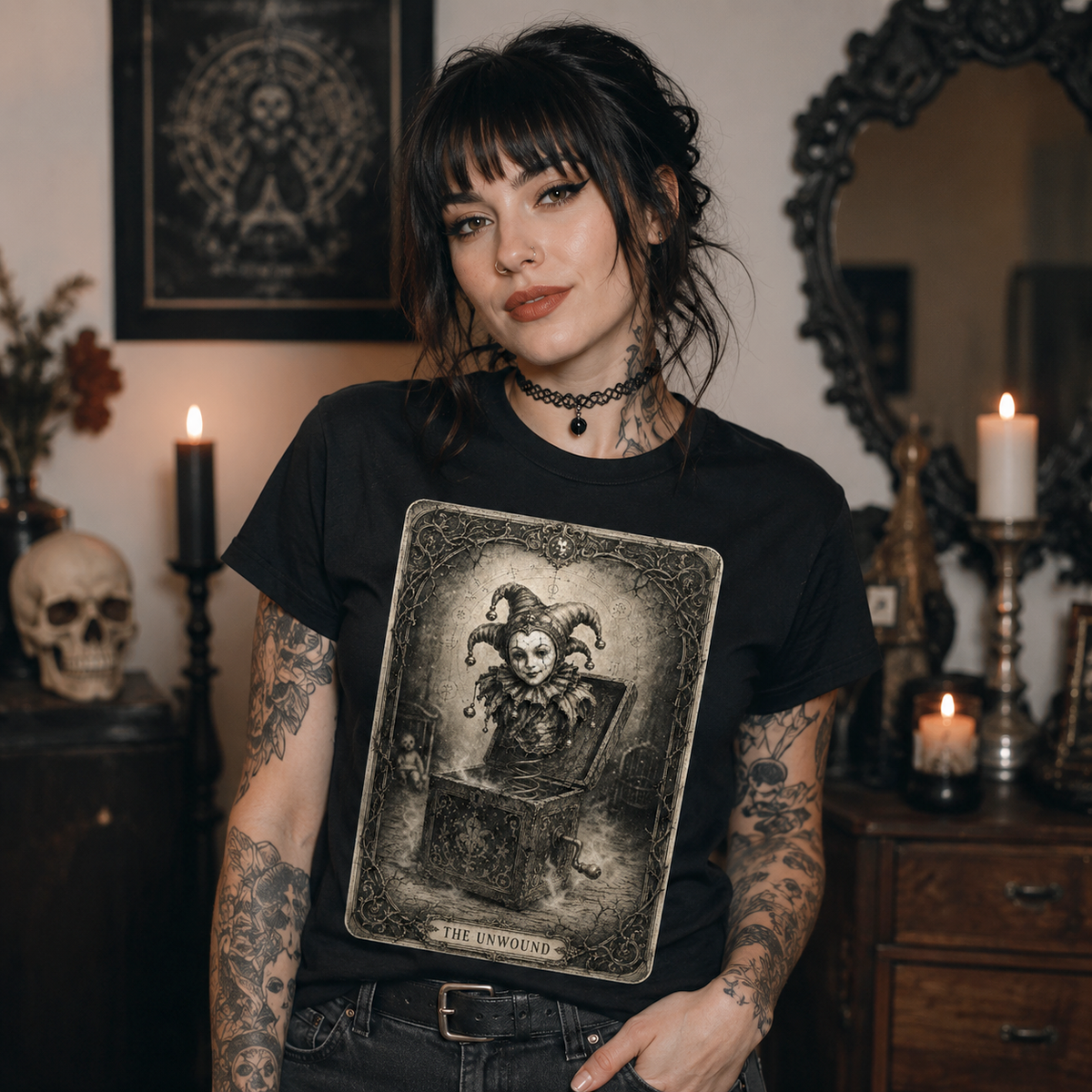 The Unwound | Gothic Jack-in-the-Box T-Shirt | Dark Victorian Tarot Jester Graphic Tee