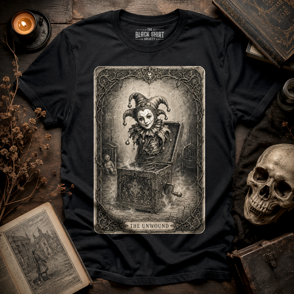 The Unwound | Gothic Jack-in-the-Box T-Shirt | Dark Victorian Tarot Jester Graphic Tee