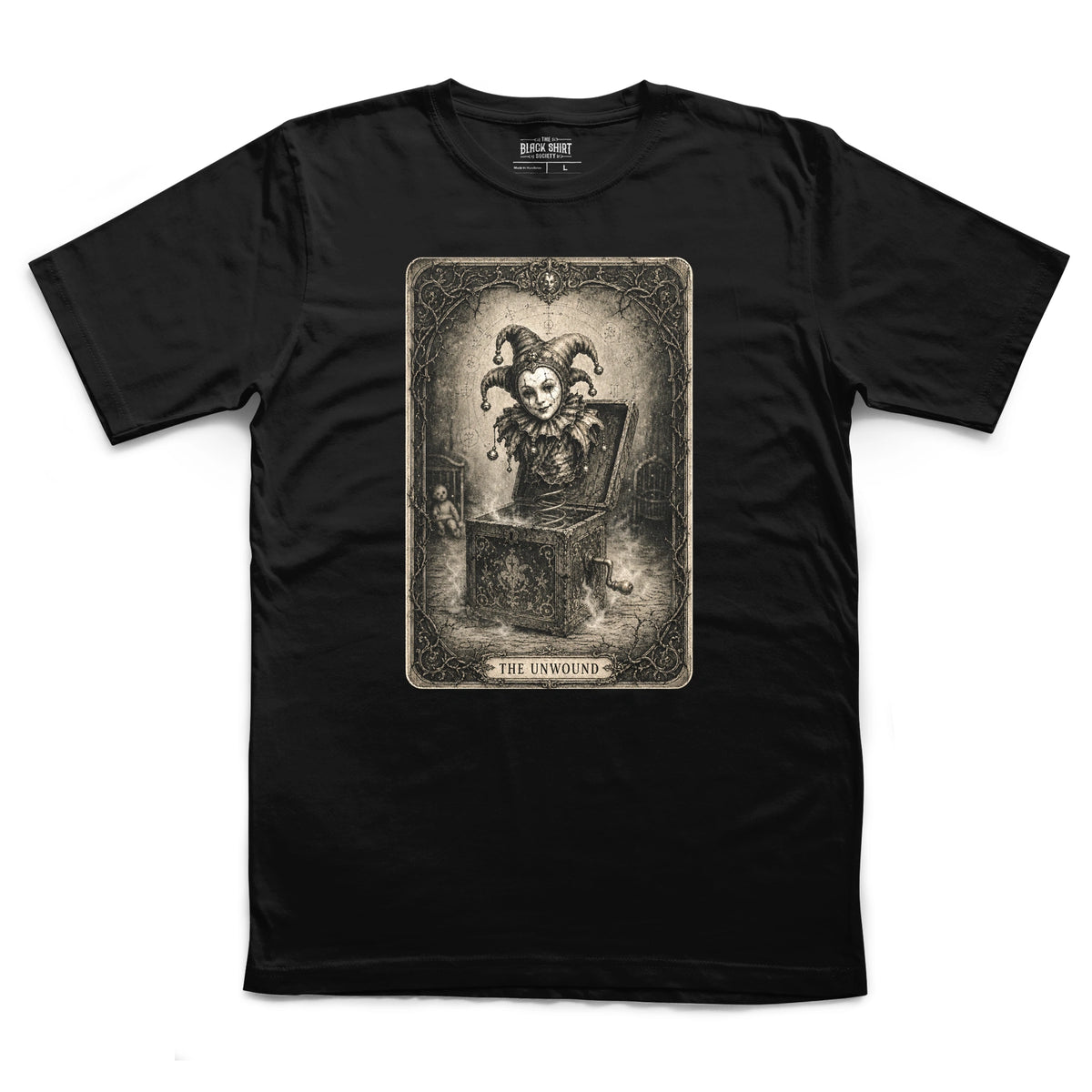 The Unwound | Gothic Jack-in-the-Box T-Shirt | Dark Victorian Tarot Jester Graphic Tee