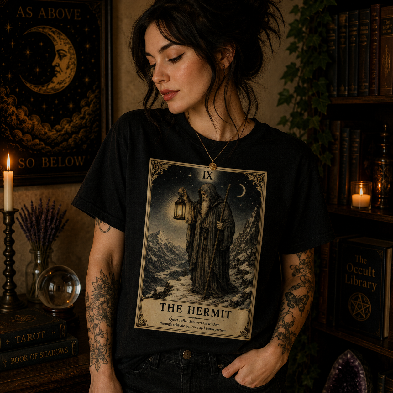 The Hermit Tarot Card T-Shirt, Victorian Major Arcana Graphic Tee