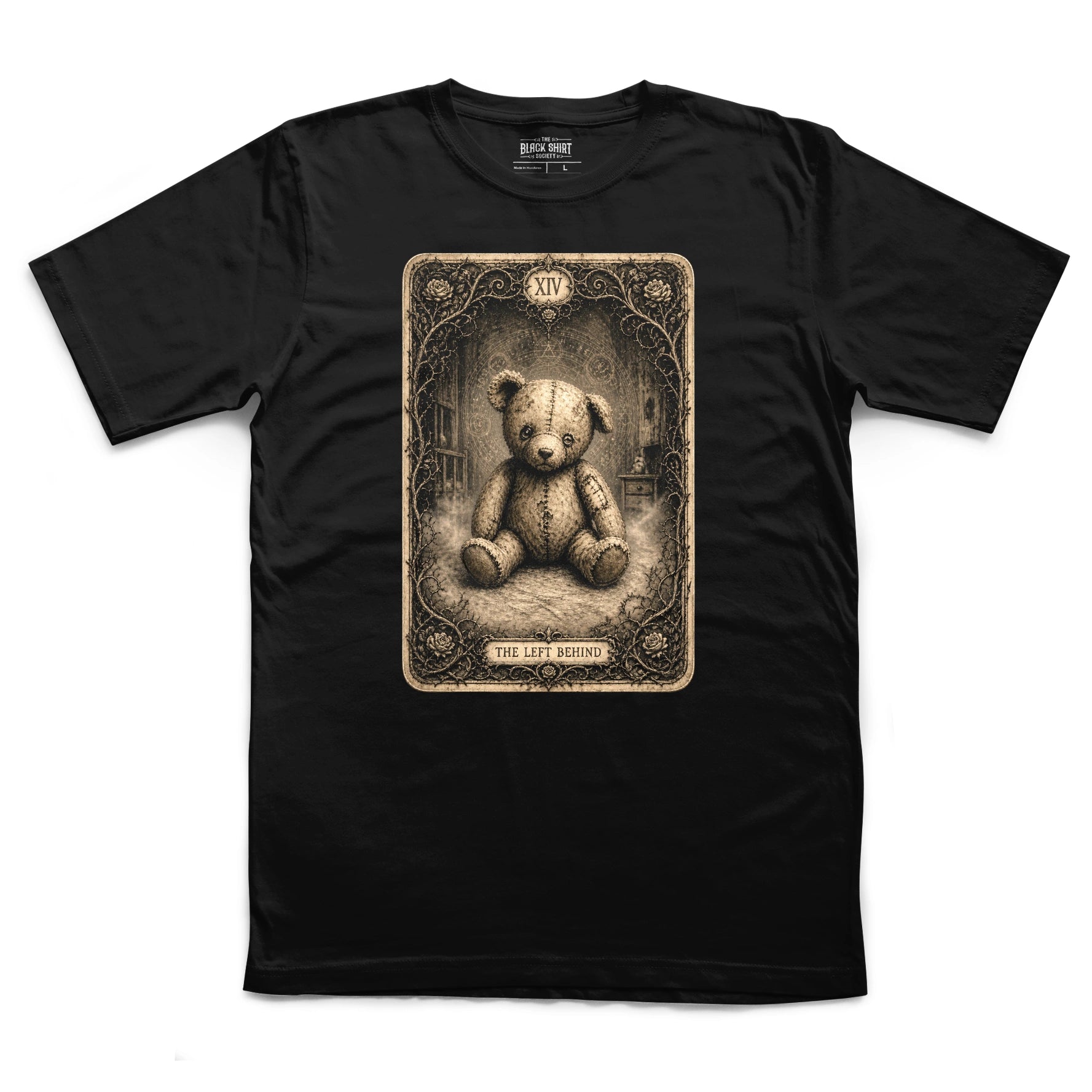 The Left Behind | Gothic Teddy Bear Tarot T-Shirt | Victorian Horror Haunted Toy Graphic Tee