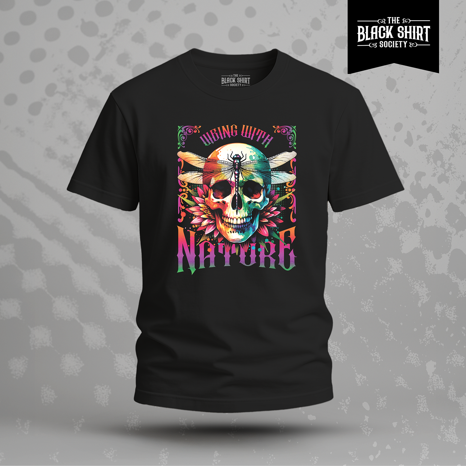 Vibing With Nature Skull Dragonfly T-Shirt, Colorful Gothic Nature Tee, Psychedelic Skull Shirt, Alternative Graphic Tee, Cottagecore Goth