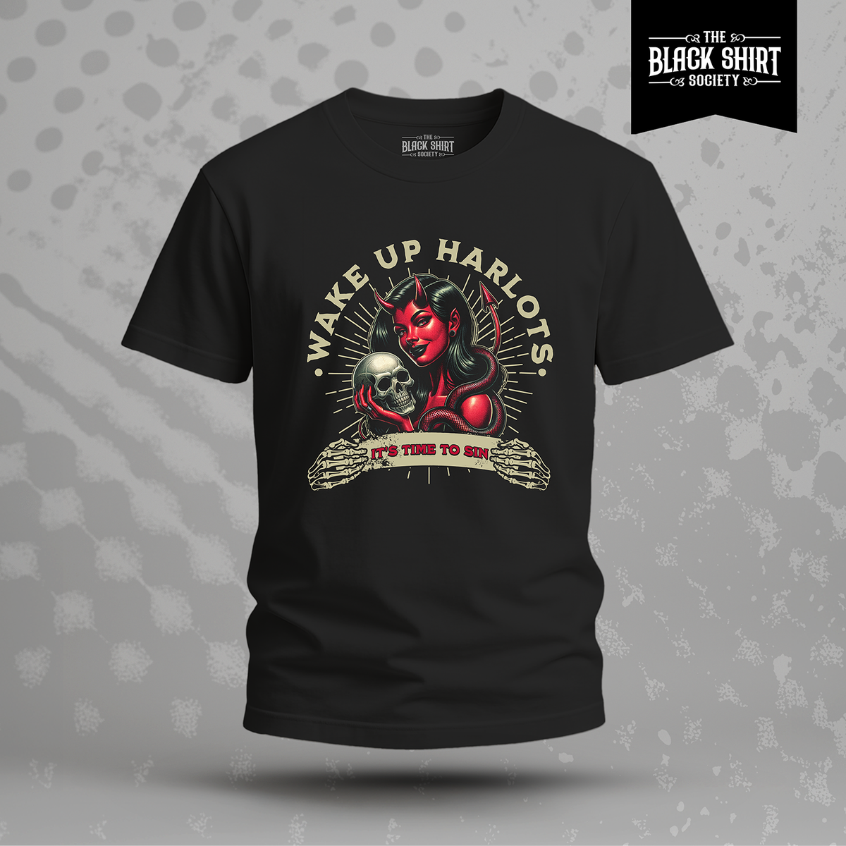 Gothic Devil Girl Skull T-Shirt, Pin Up Dark Humor Tee, Alternative Streetwear Apparel