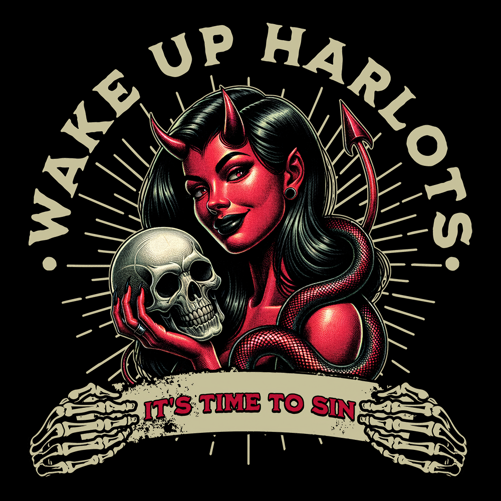 Gothic Devil Girl Skull T-Shirt, Pin Up Dark Humor Tee, Alternative Streetwear Apparel
