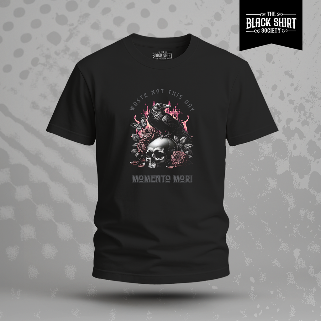 Waste Not This Day Memento Mori Raven T-Shirt, Gothic Skull Crow Tee, Dark Academia Shirt, Gothic Rose Graphic Tee