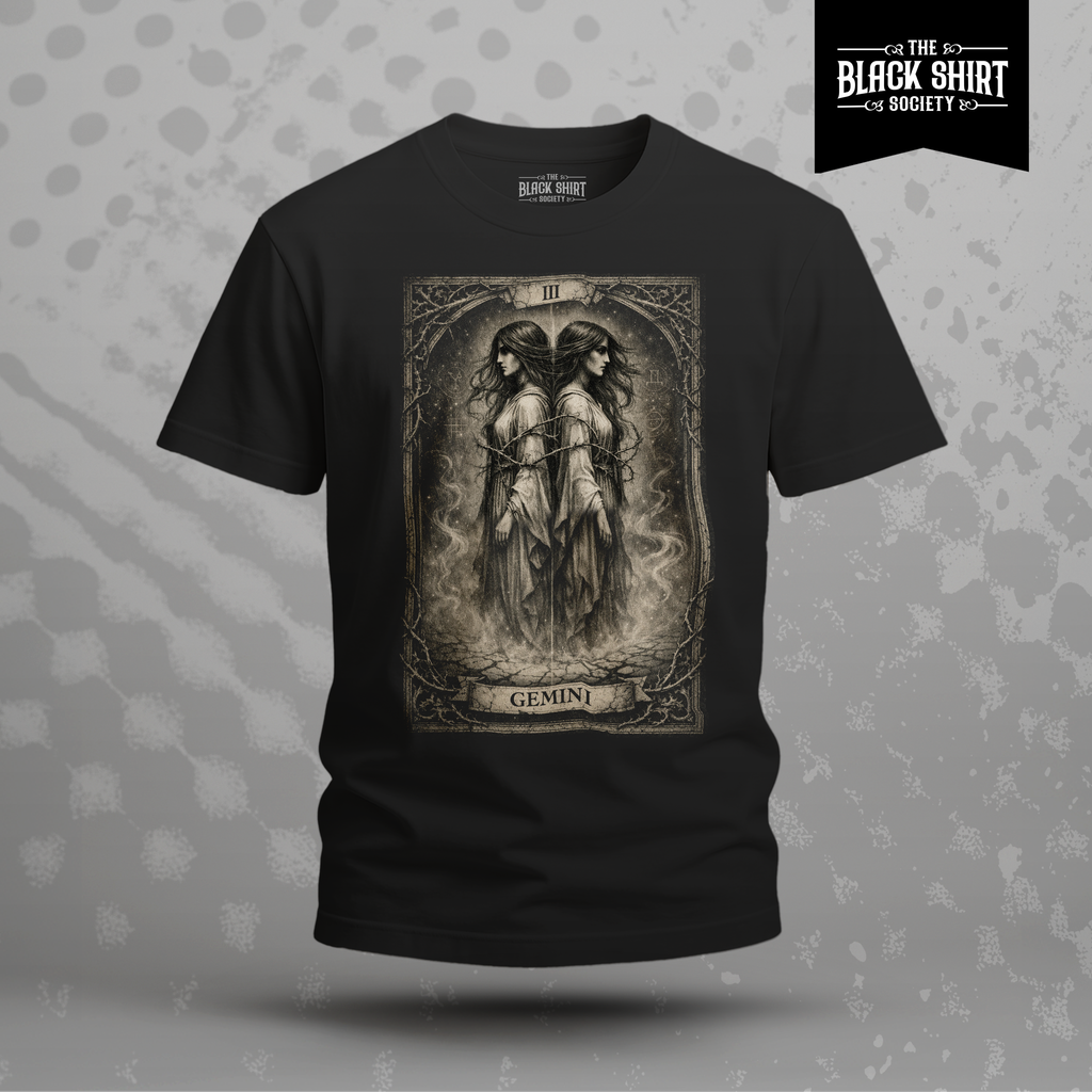 Gemini Tarot Card T-Shirt, Gothic Zodiac Astrology Tee, Victorian Occult Art Apparel