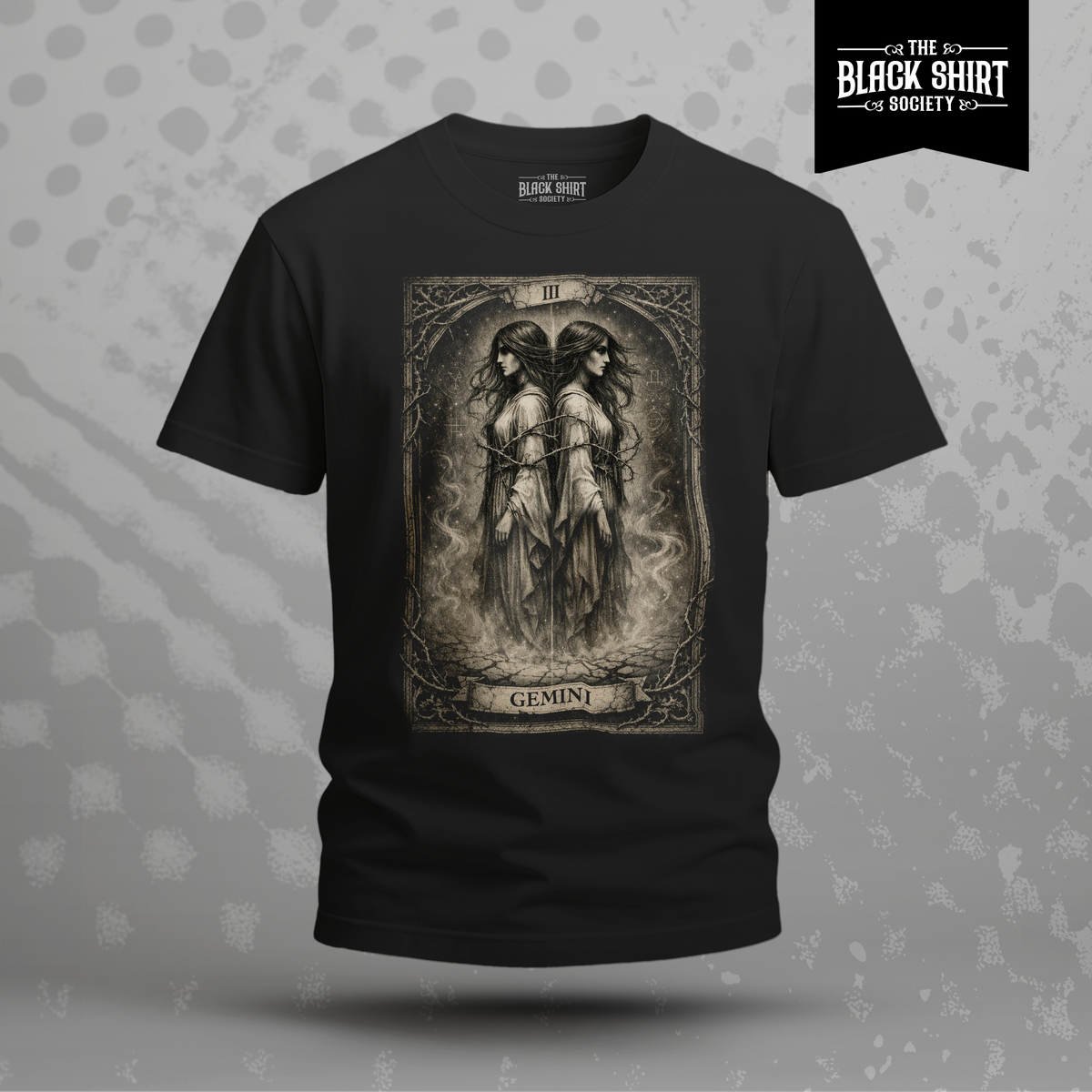 Gemini Tarot Card T-Shirt, Gothic Zodiac Astrology Tee, Victorian Occult Art Apparel