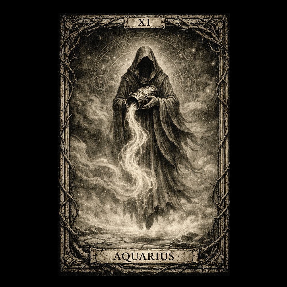 Aquarius Tarot Card T-Shirt, Gothic Zodiac Astrology Apparel