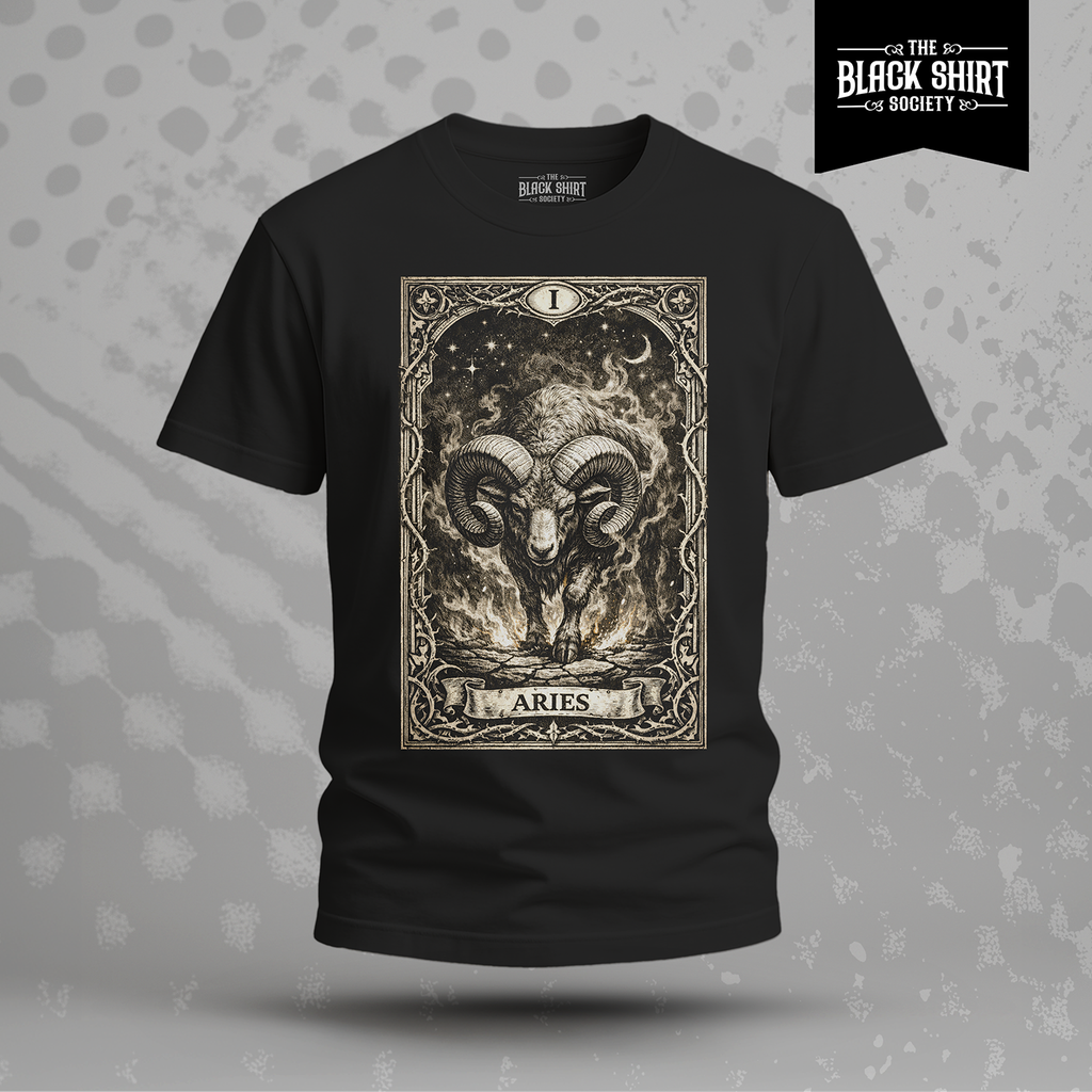 Aries Tarot Card T-Shirt, Vintage Ram Zodiac Astrology Tee, Gothic Horoscope Apparel
