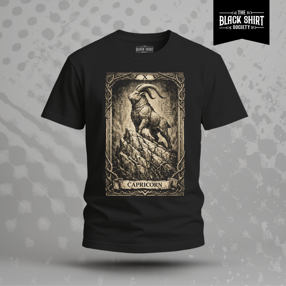 Capricorn Tarot Card T-Shirt, Zodiac Goat Graphic Tee, Gothic Astrology Apparel