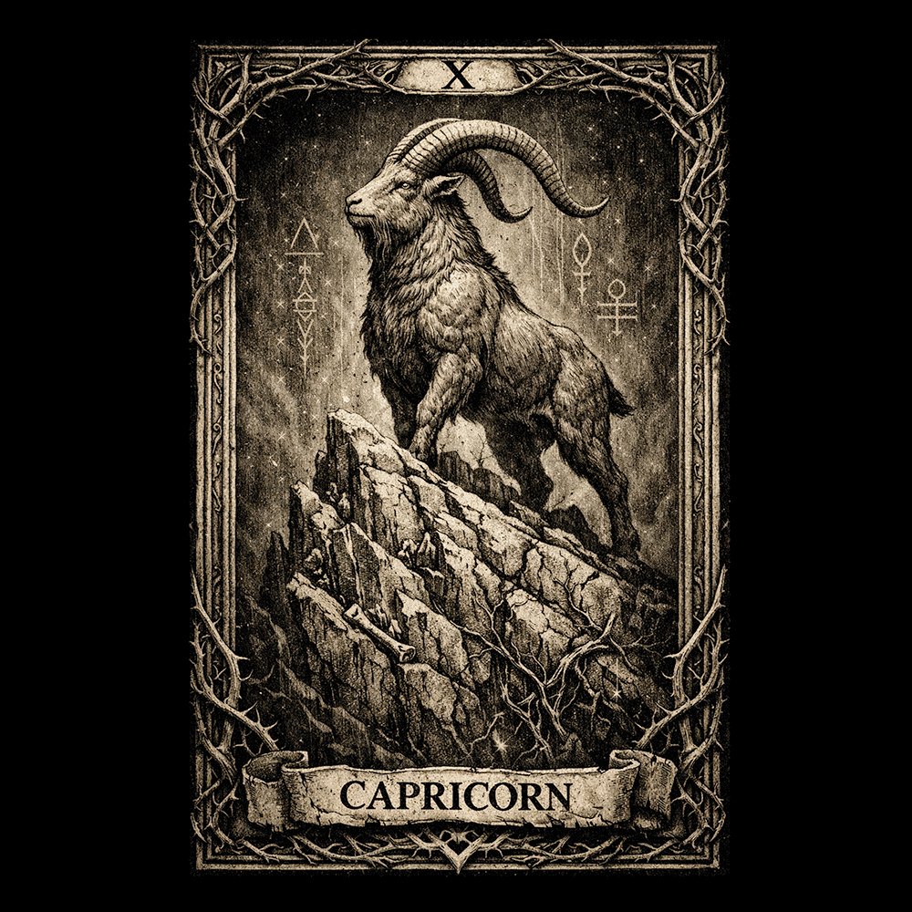 Capricorn Tarot Card T-Shirt, Zodiac Goat Graphic Tee, Gothic Astrology Apparel
