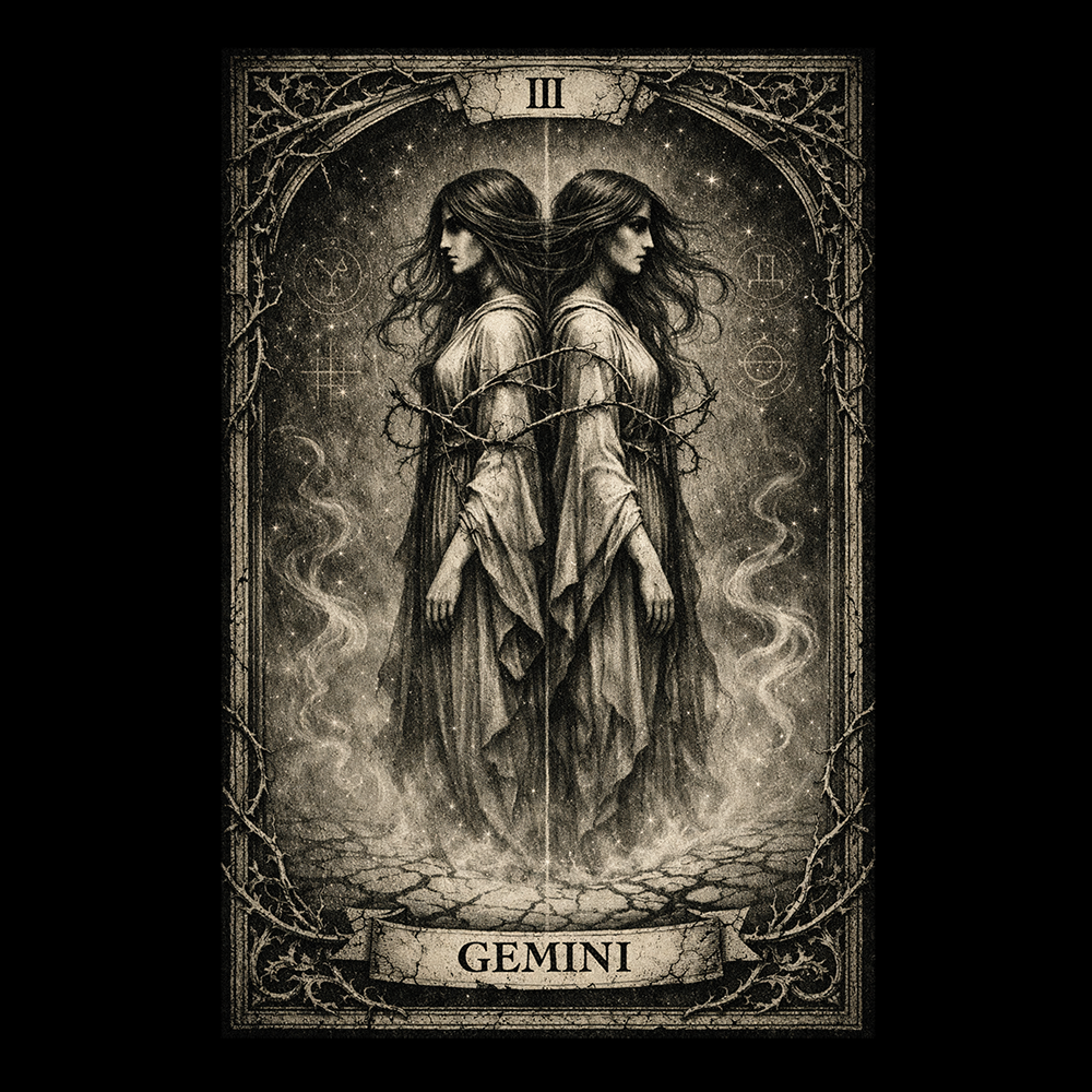 Gemini Tarot Card T-Shirt, Gothic Zodiac Astrology Tee, Victorian Occult Art Apparel