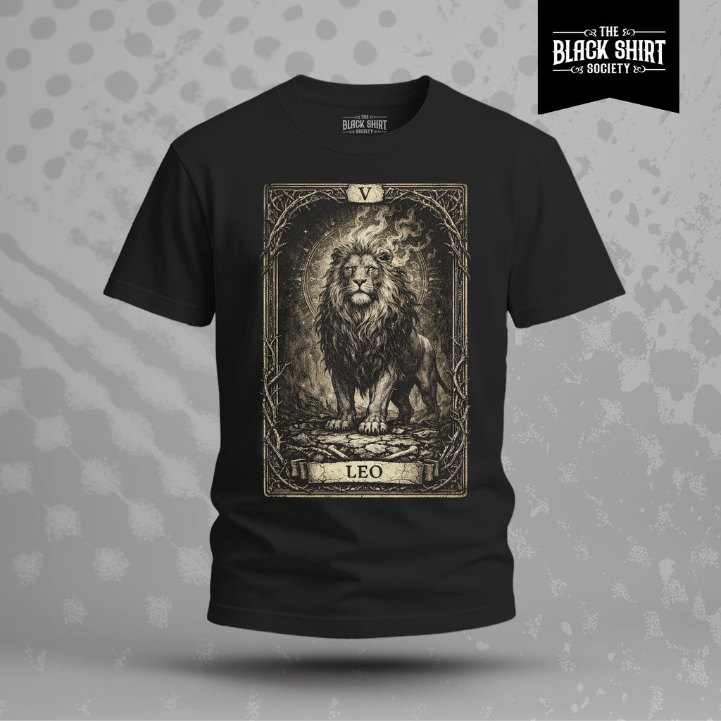 Leo Tarot Card T-Shirt, Vintage Lion Zodiac Graphic Tee, Occult Astrology Apparel