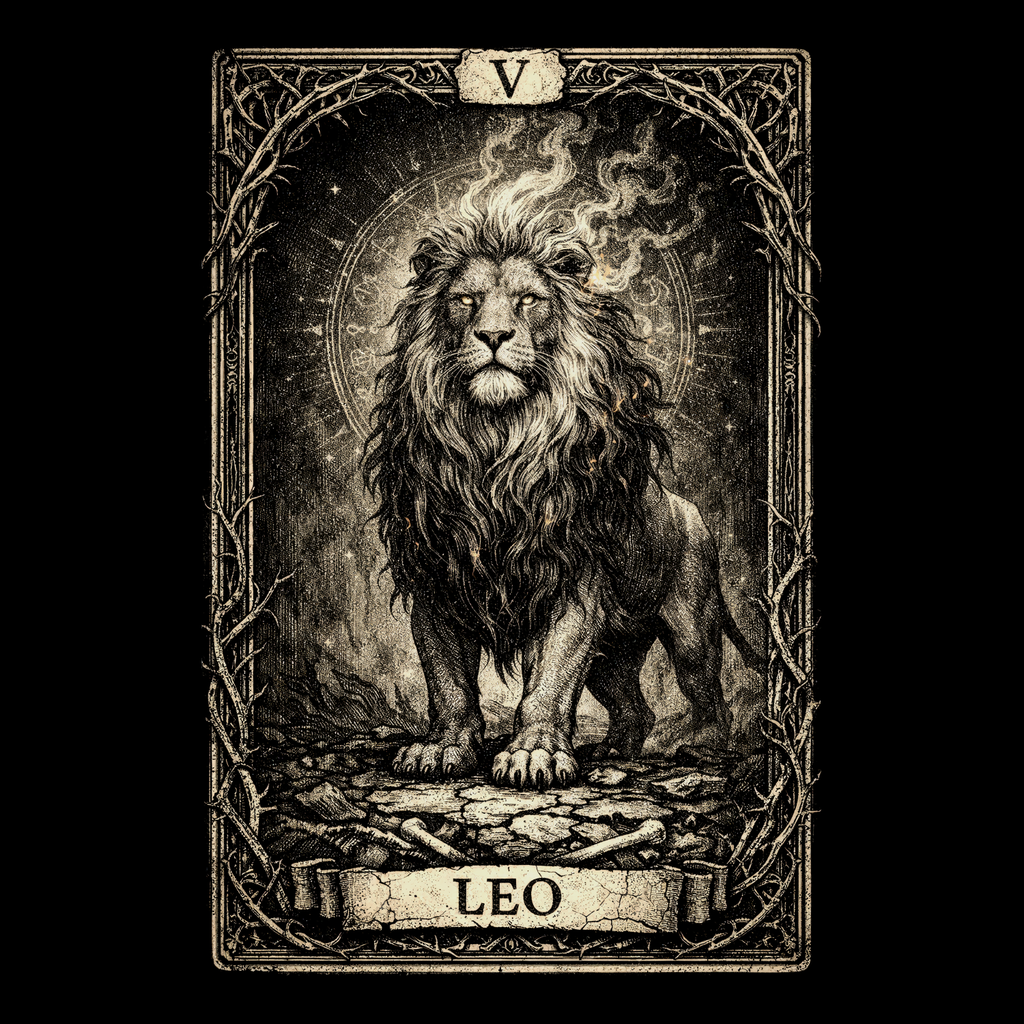 Leo Tarot Card T-Shirt, Vintage Lion Zodiac Graphic Tee, Occult Astrology Apparel