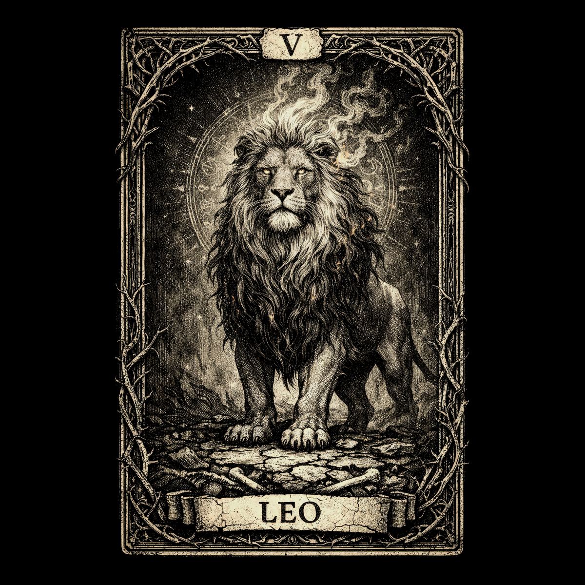 Leo Tarot Card T-Shirt, Vintage Lion Zodiac Graphic Tee, Occult Astrology Apparel