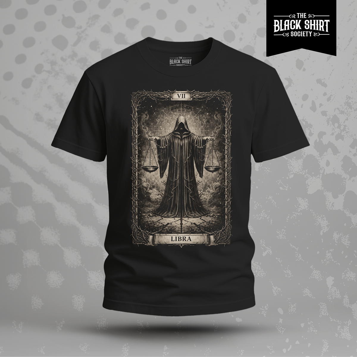 Libra Tarot Card T-Shirt, Gothic Astrology Scales Graphic Tee, Mystic Celestial Shirt