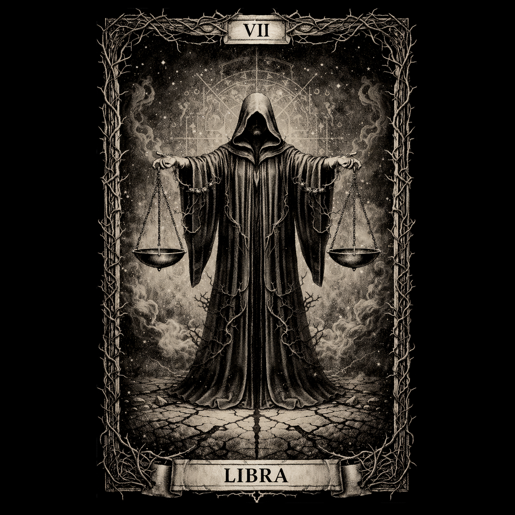Libra Tarot Card T-Shirt, Gothic Astrology Scales Graphic Tee, Mystic Celestial Shirt