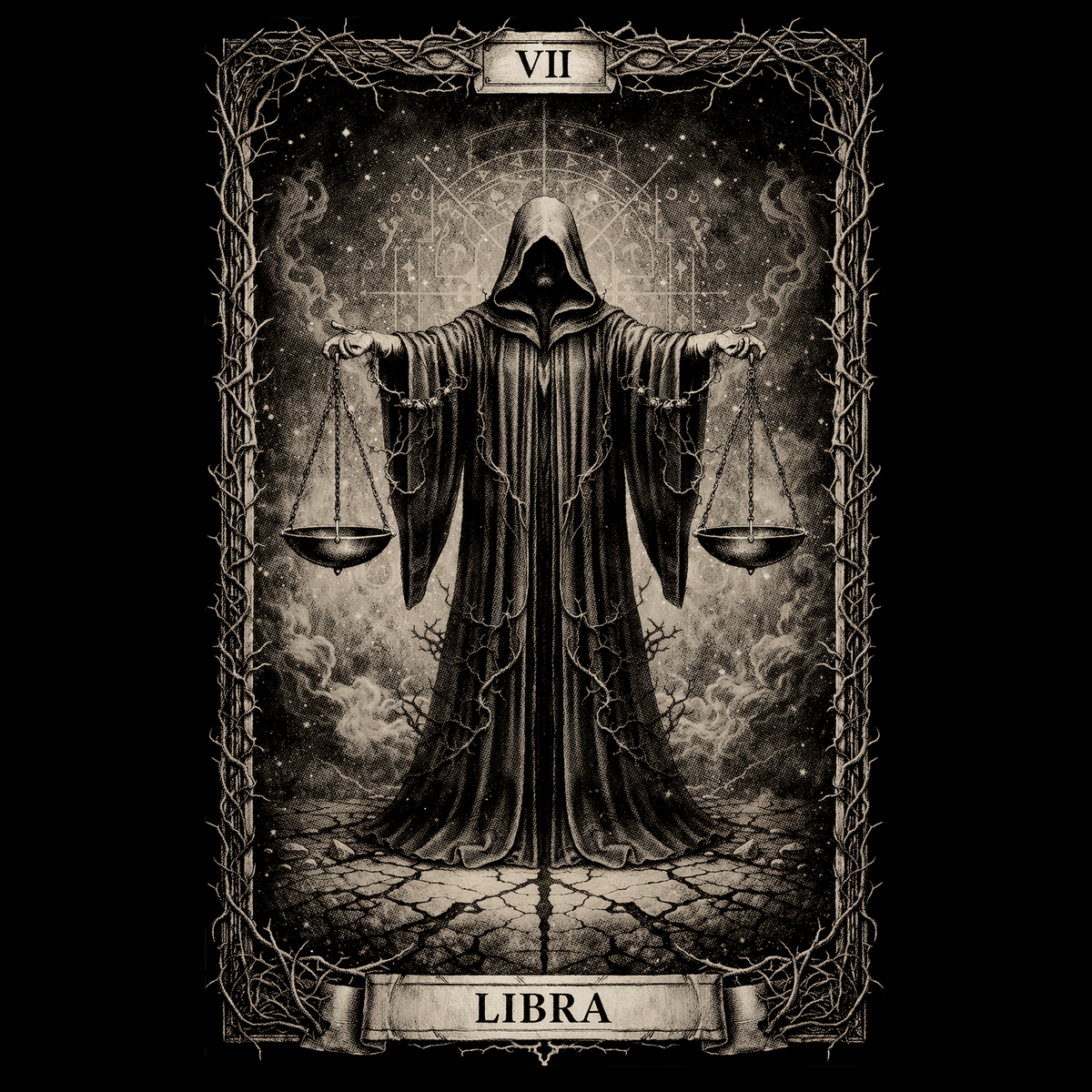 Libra Tarot Card T-Shirt, Gothic Astrology Scales Graphic Tee, Mystic Celestial Shirt