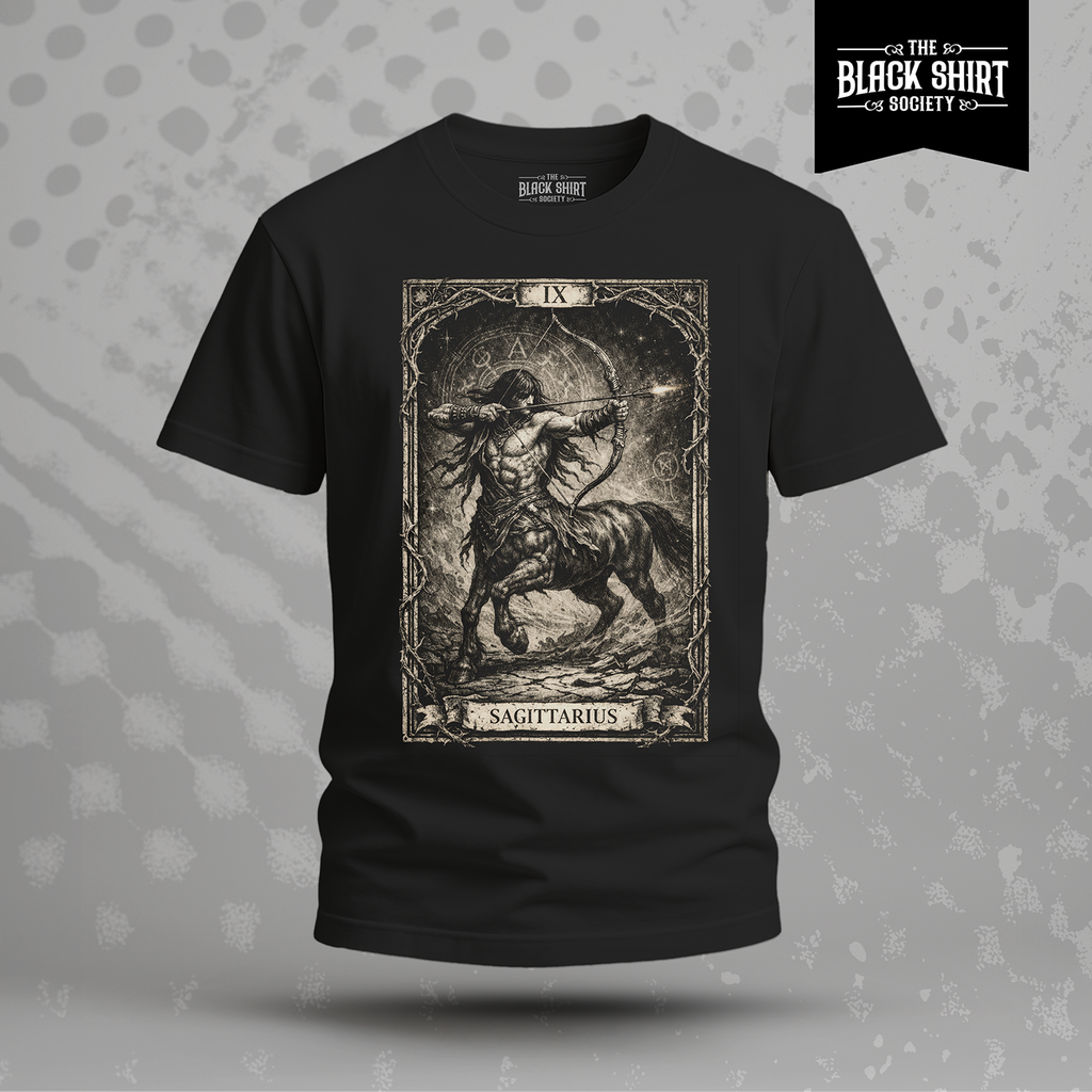 Sagittarius Tarot Card T-Shirt, Gothic Astrology Archer Graphic Tee