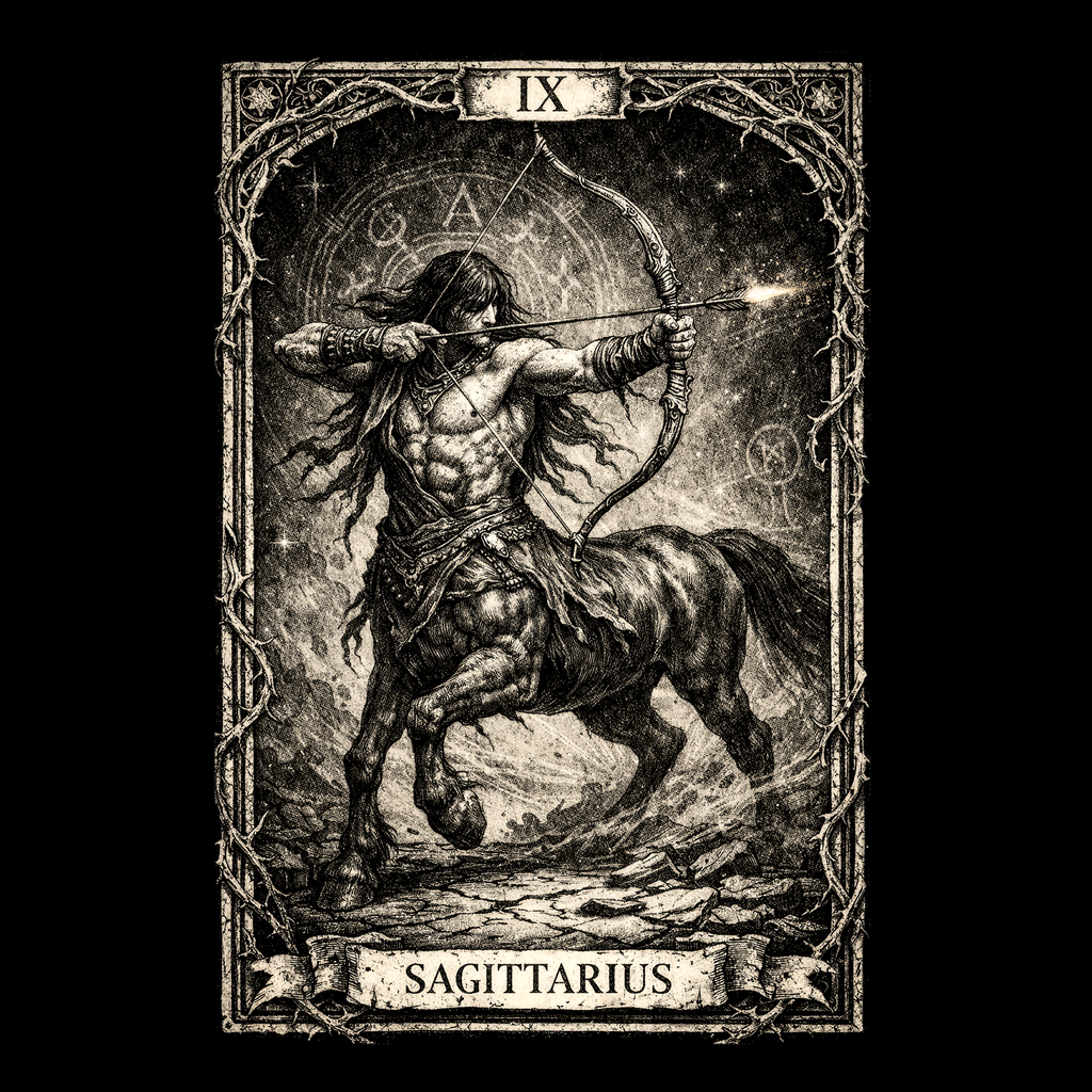 Sagittarius Tarot Card T-Shirt, Gothic Astrology Archer Graphic Tee