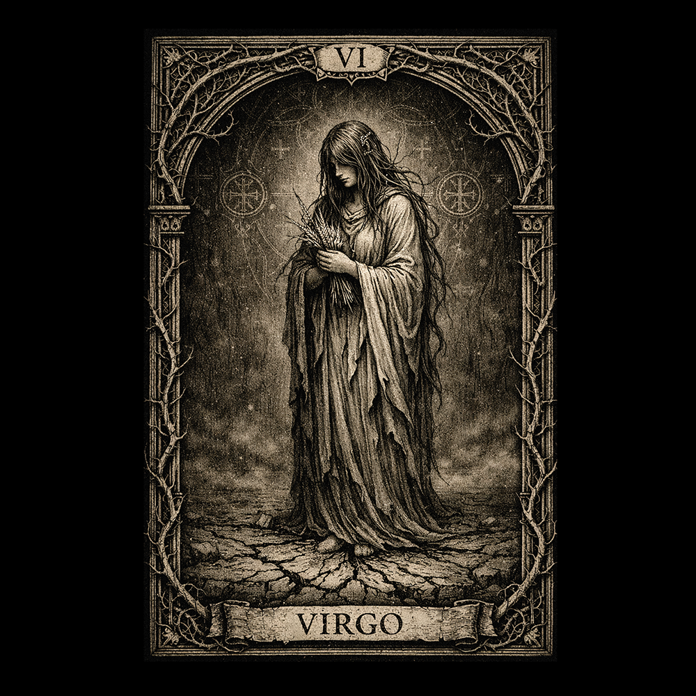 Virgo Tarot Card T-Shirt, Gothic Zodiac Astrology Tee, Vintage Occult Maiden Shirt