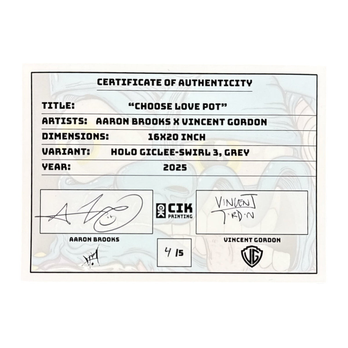 Aaron Brooks x Vincent Gordon (Melty Bros) "Choose Love Pot (Grey)" Print - LE 5