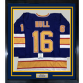 Framed Autographed/Signed Brett Hull 35x39 St. Louis Blue Hockey Jersey Beckett BAS COA