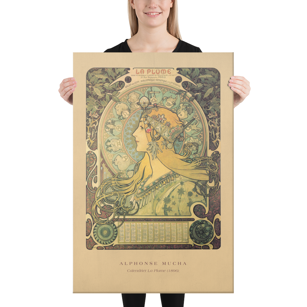 Alphonse Mucha Calendrier La Plume 1896 Canvas Print (24" X 36")