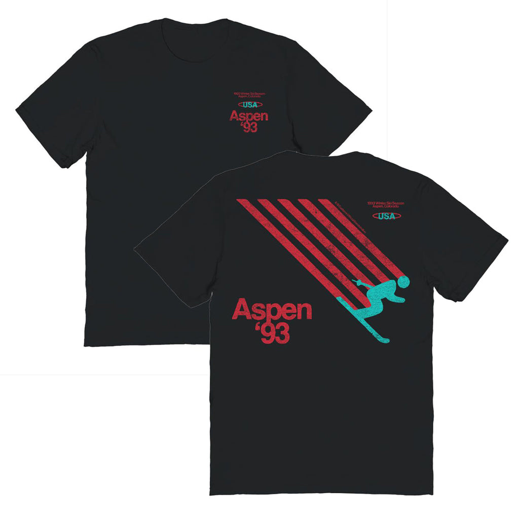 Ski Aspen '93 Front and Back Print Black T-Shirt