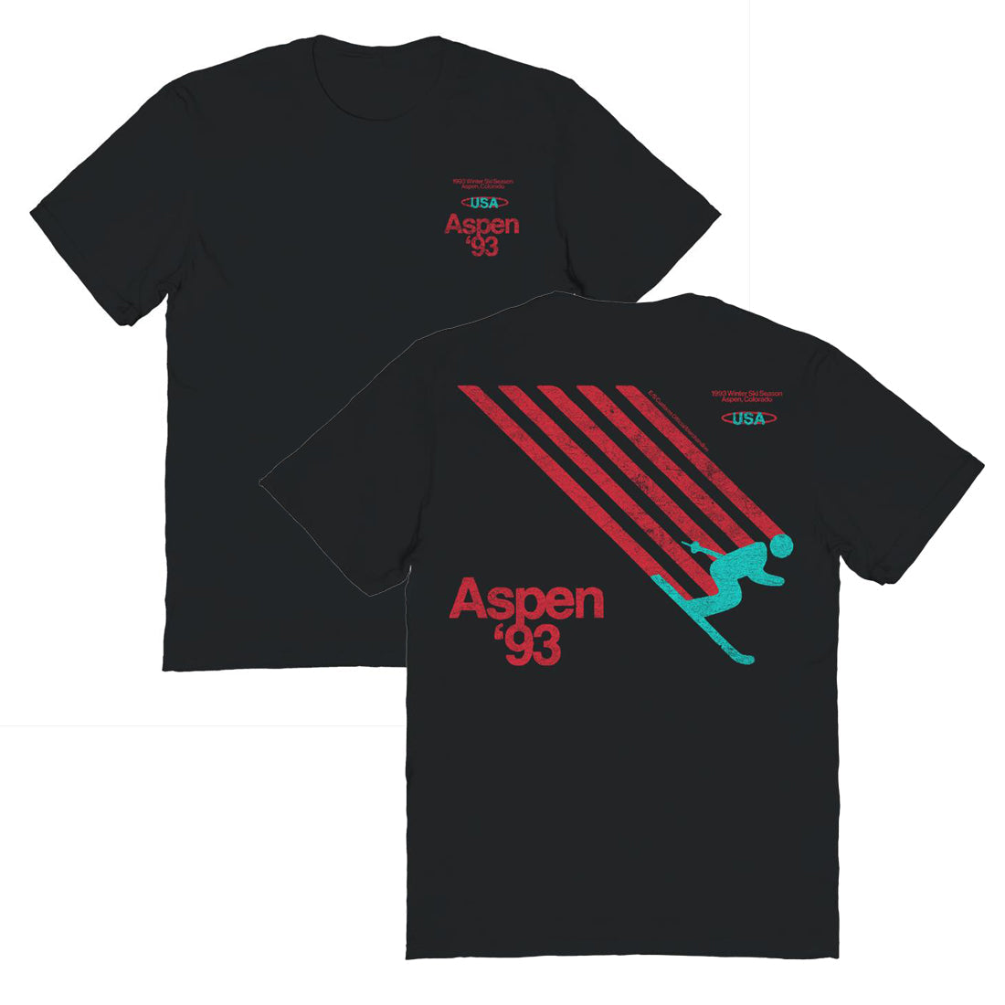 Ski Aspen '93 Front and Back Print Black T-Shirt