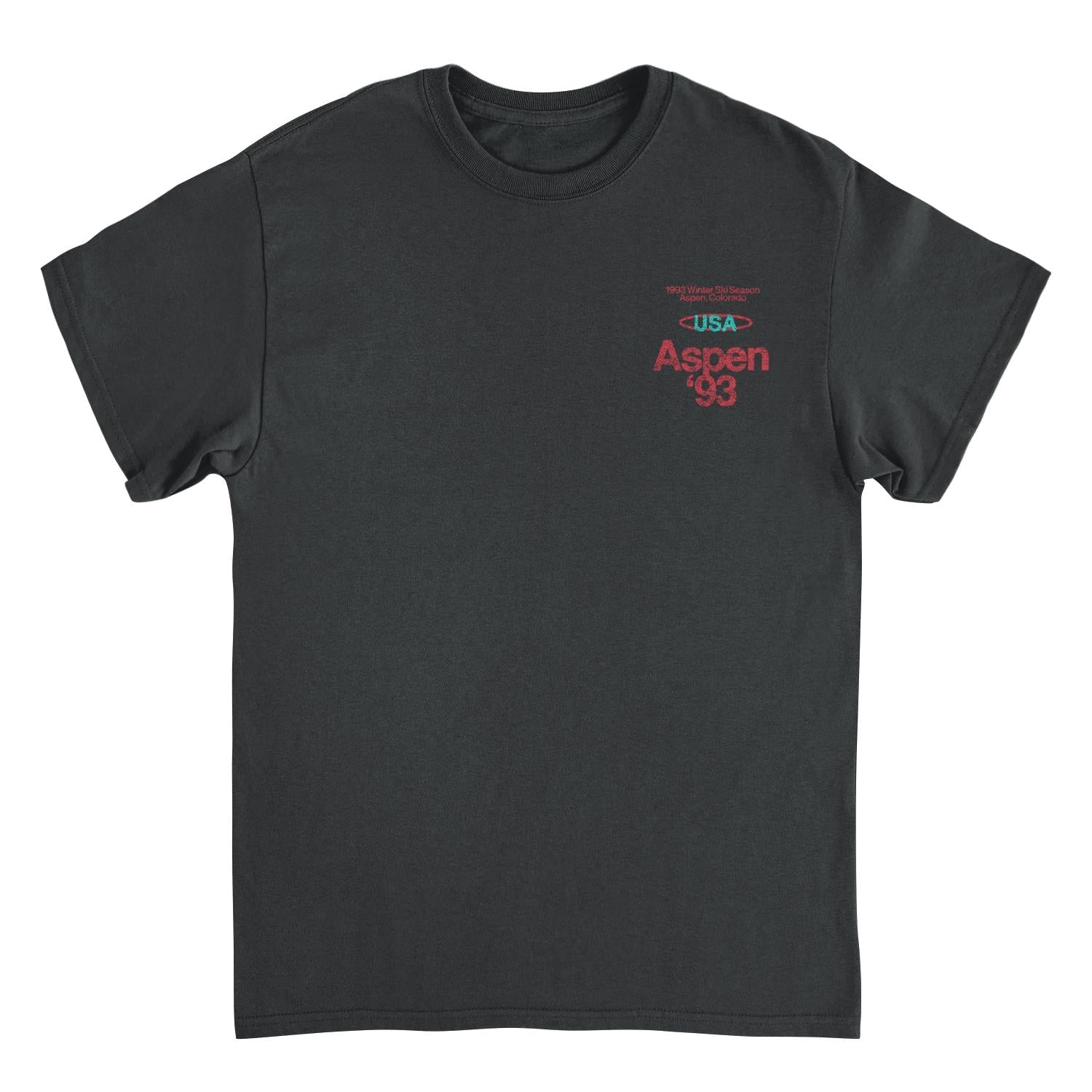 Ski Aspen '93 Front and Back Print Black T-Shirt