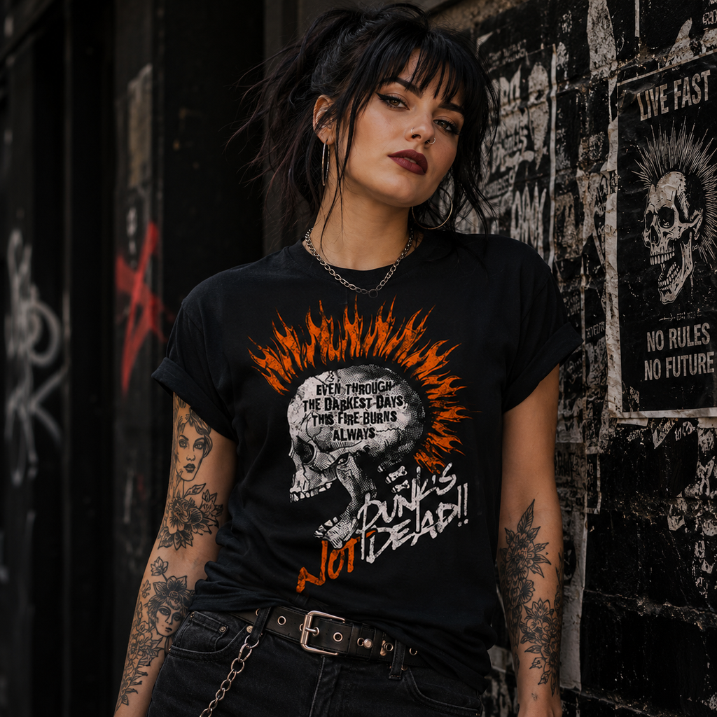 Punk Skull Mohawk T-Shirt, Distressed Screaming Skull Graphic Tee, Alternative Streetwear Apparel