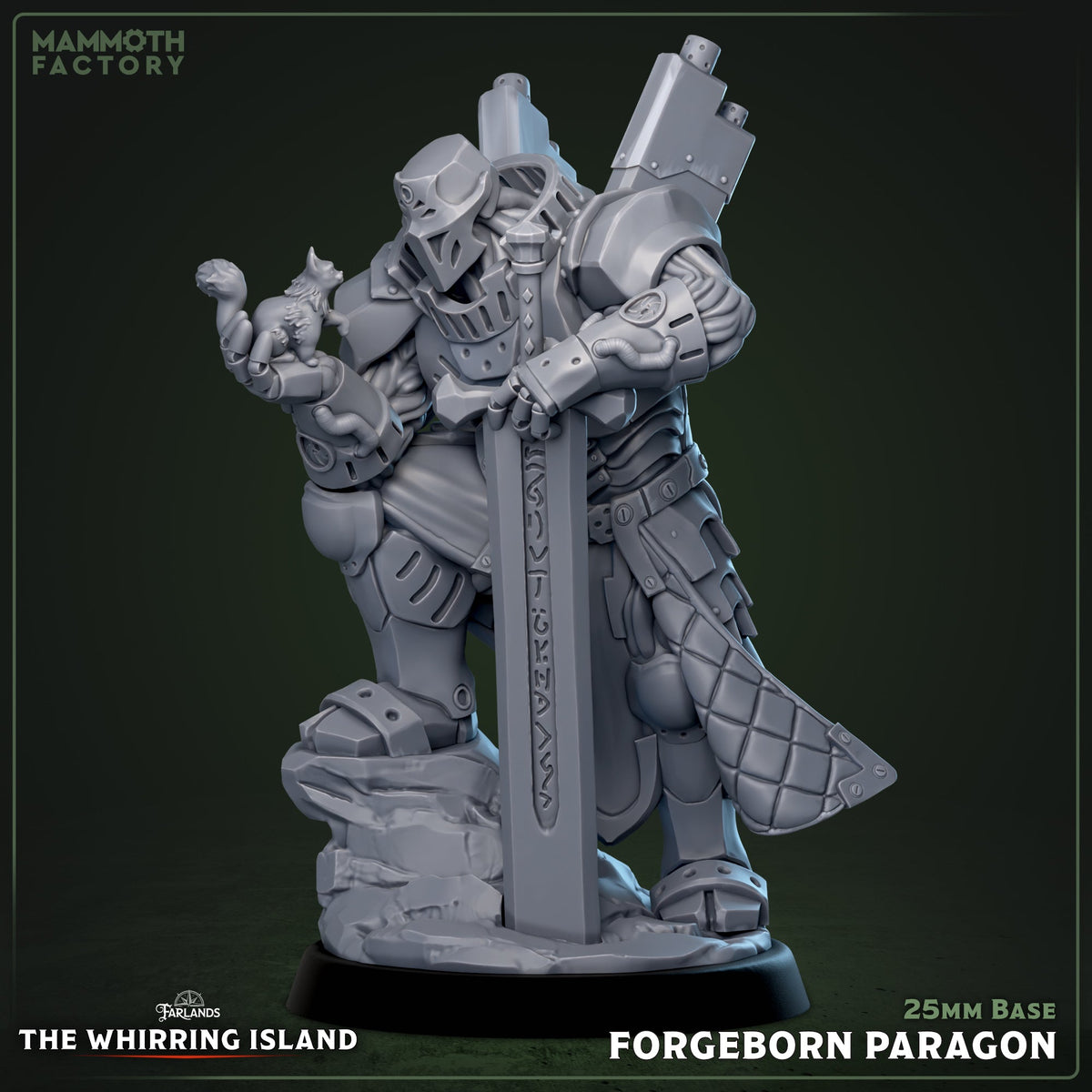 Forgeborn Paragon (Tank Warforged Paladin holding a Kitten)