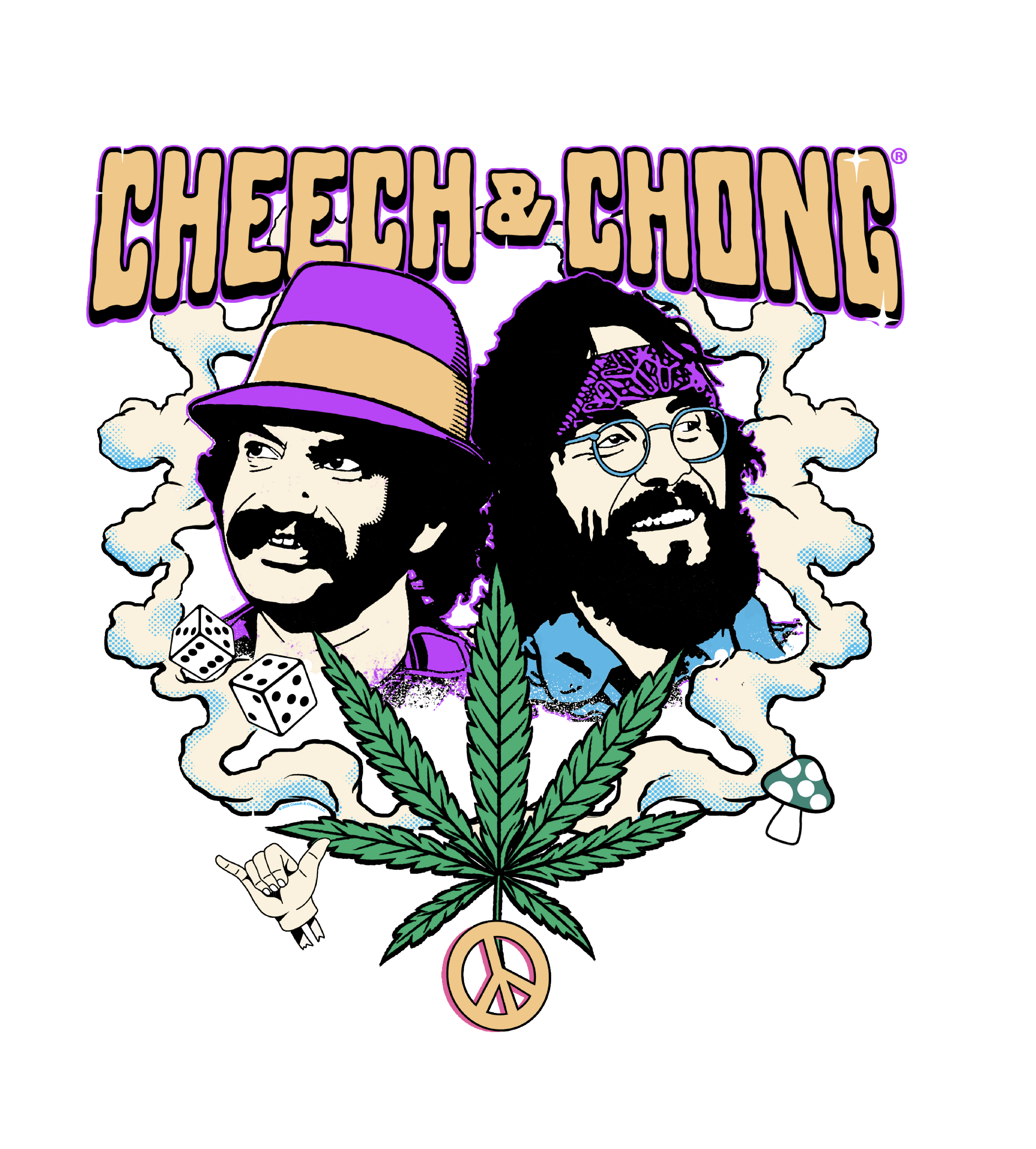 Cheech & Chong Duo Portrait Dice Peace Leaf T-Shirt