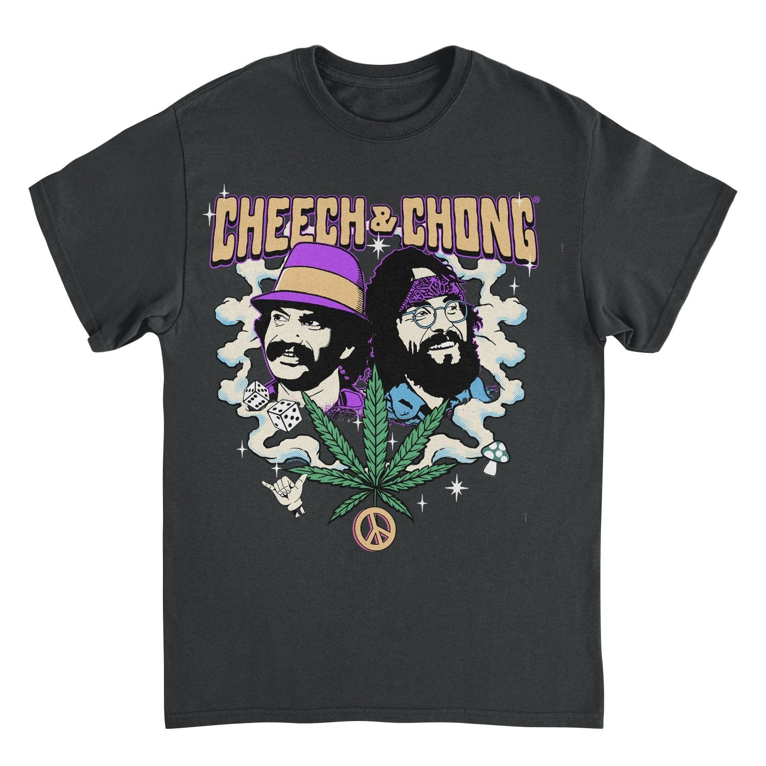 Cheech & Chong Duo Portrait Dice Peace Leaf T-Shirt