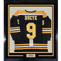 Framed Autographed/Signed John Johnny Bucyk HOF 1981 35x39 Boston Black Hockey Jersey JSA COA