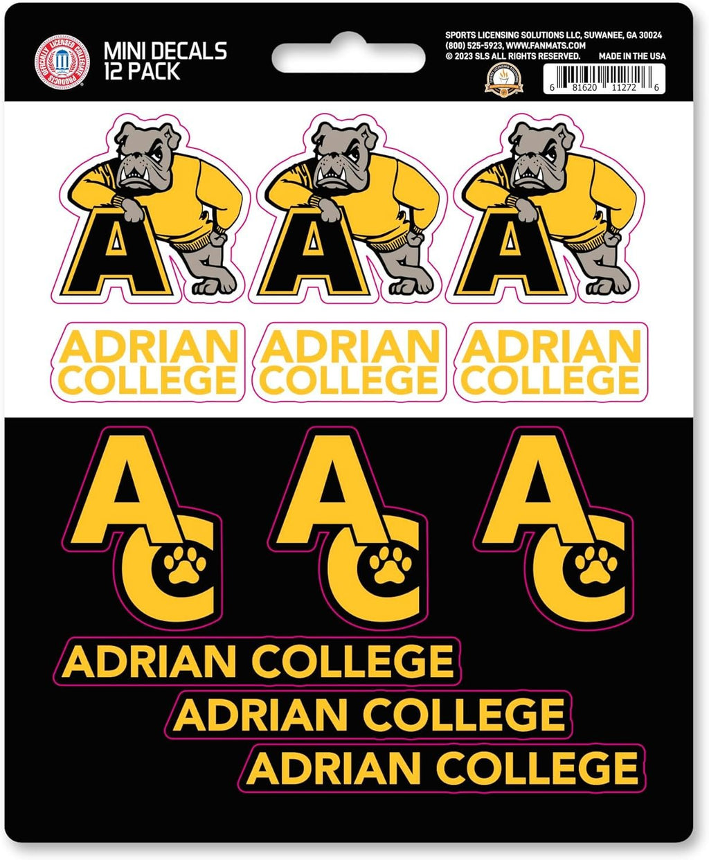Adrian College Bulldogs 12-Piece Mini Decal Sticker Set, 5x6 Inch Sheet, Gift for football fans for any hard surfaces around home, automotive, personal items