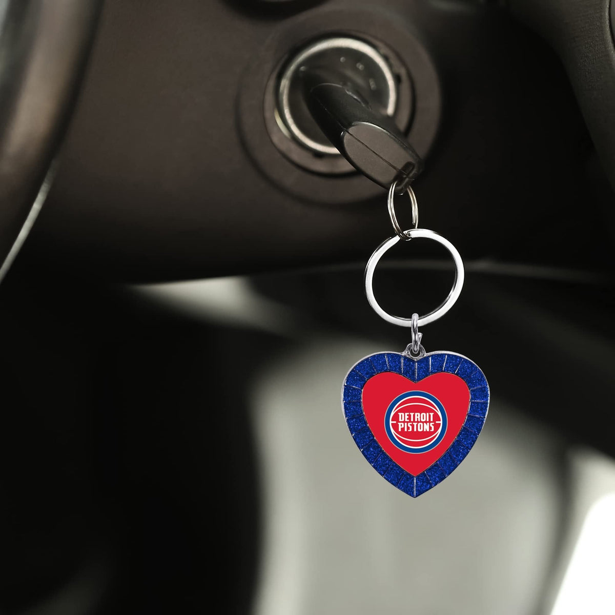Chicago Blackhawks Metal Keychain, Team Color Rhinestone Heart, 3 Inches