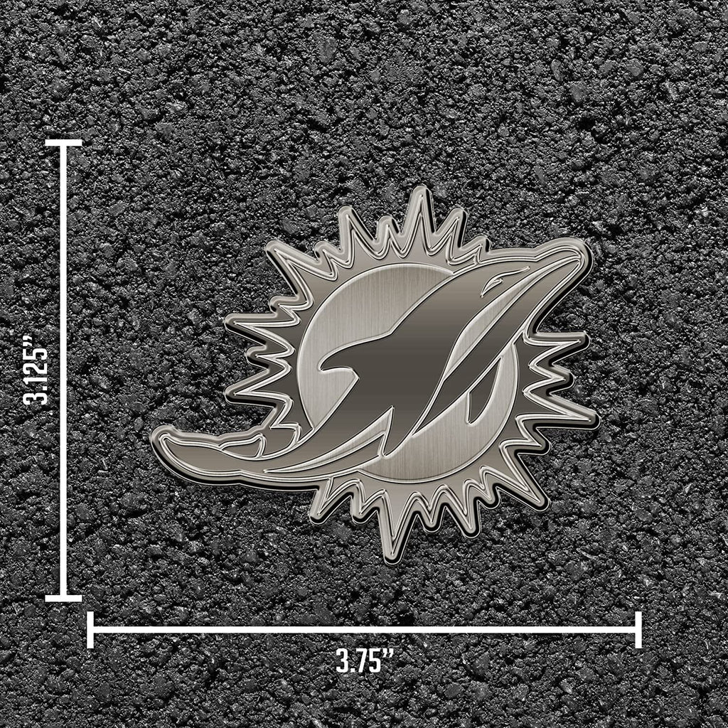 Miami Dolphins Solid Metal Auto Emblem Antique Nickel Design