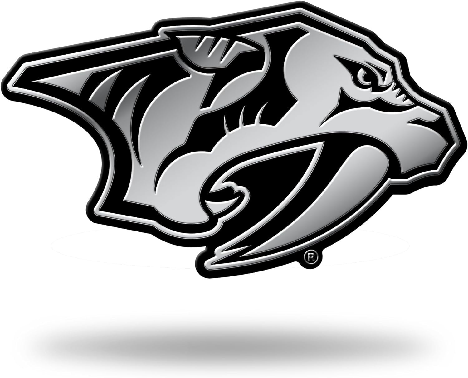 Nashville Predators Auto Emblem, Silver Chrome Color, Raised Molded Plastic, 3.5 Inch, Adhesive Tape Backing