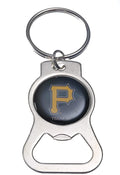 Pittsburgh Pirates Premium Solid Metal Bottle Opener Keychain, Silver Key Ring, Team Logo