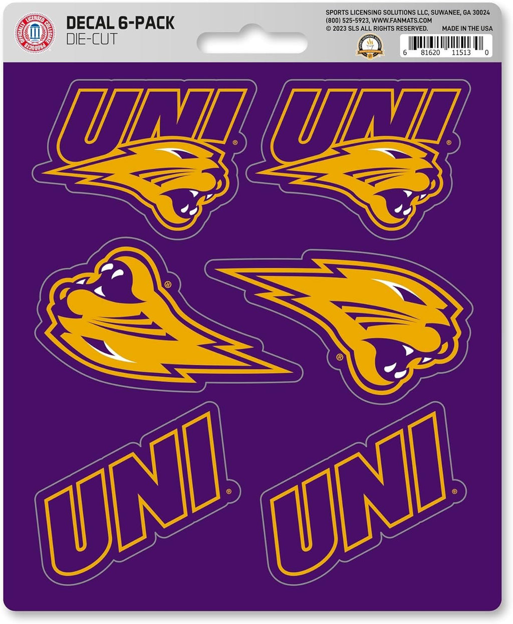 University of Northern Iowa Panthers 6-Piece Decal Sticker Set, 5x6 Inch Sheet, Gift for football fans for any hard surfaces around home, automotive, personal items