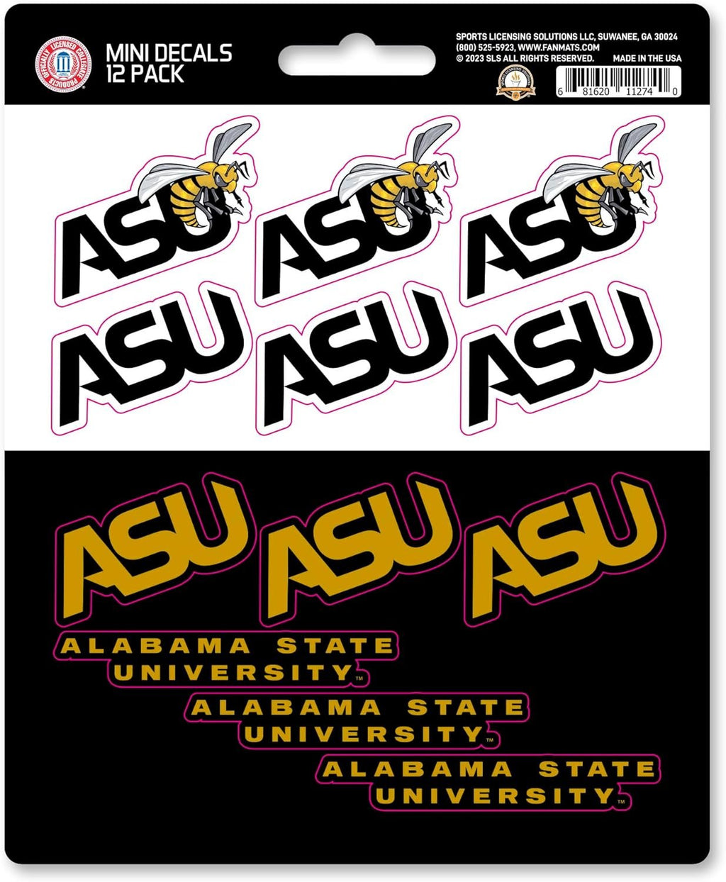 Alabama State University Hornets 12-Piece Mini Decal Sticker Set, 5x6 Inch Sheet, Gift for football fans for any hard surfaces around home, automotive, personal items
