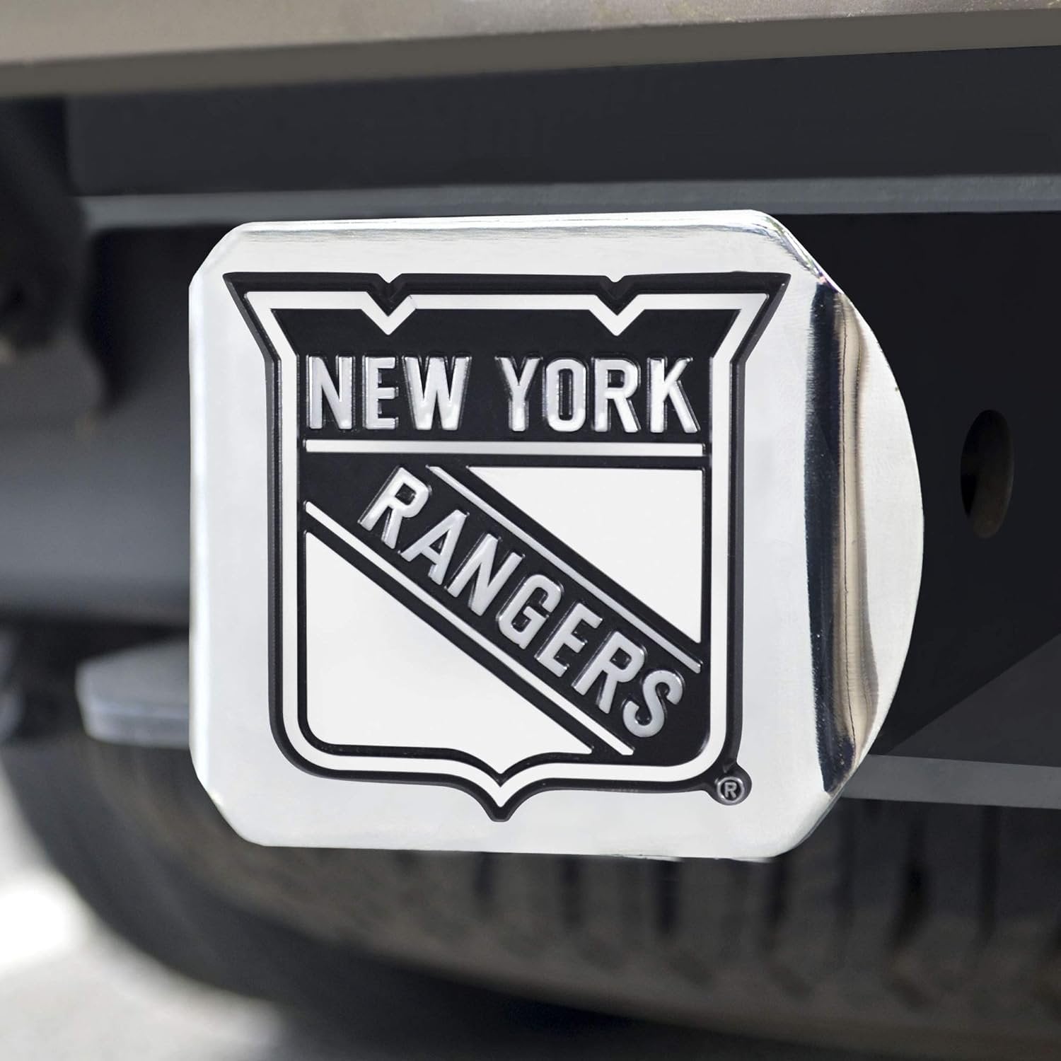 New York Rangers Hitch Cover Solid Metal with Chrome Metal Emblem 2" Square Type III