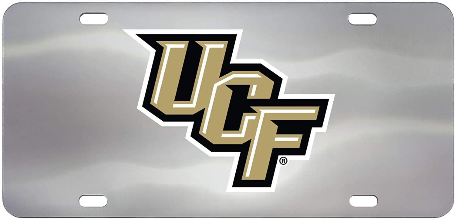 University of Central Florida Knights UCF License Plate Tag, Premium Stainless Steel Diecast, Chrome, Raised Solid Metal Color Emblem, 6x12 Inch