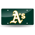 Oakland A's Athletics Premium Laser Cut Tag License Plate, Green Mirrored Acrylic Inlaid, 12x6 Inch