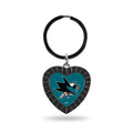San Jose Sharks Metal Keychain, Team Color Rhinestone Heart